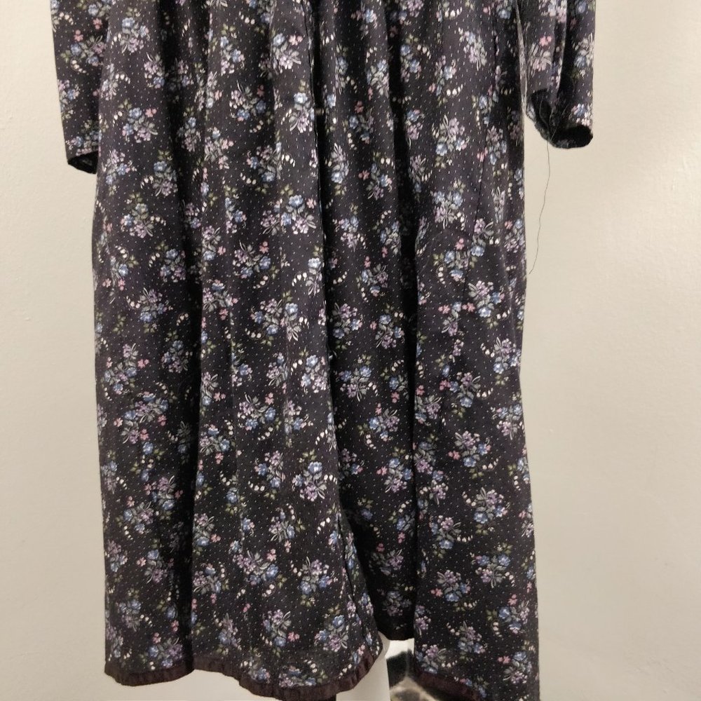 Gunne Sax Black Calico Floral Velvet Button Dress Gunnie RARE Dark moody - Picture 7 of 16